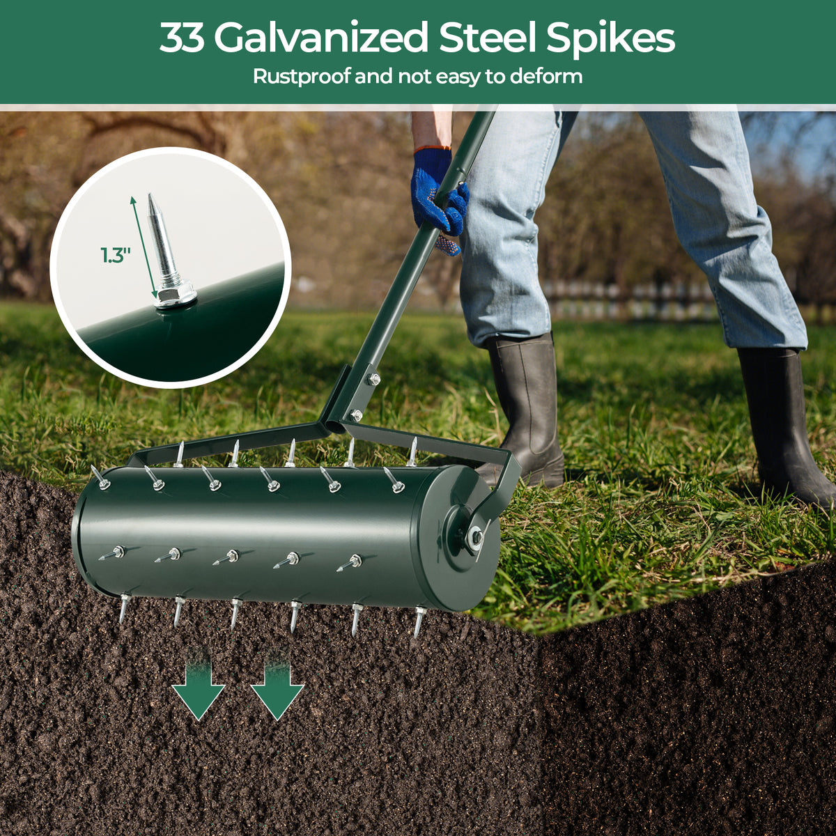 18/21 Inch Manual Lawn Aerator with Detachable Handle Filled Sand or