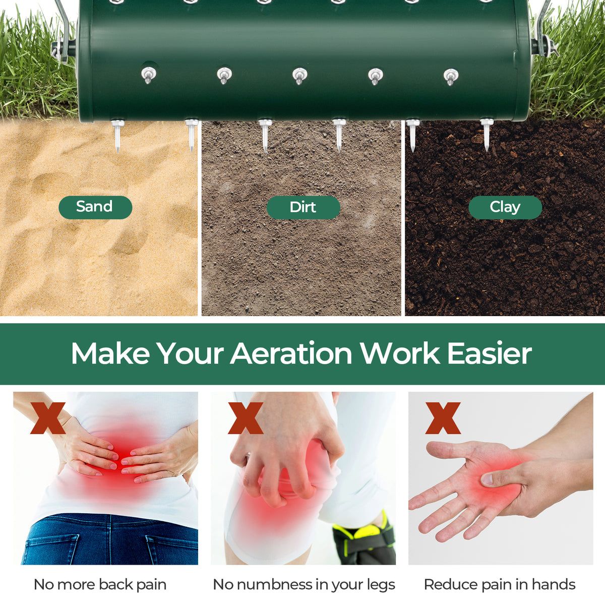 18/21 Inch Manual Lawn Aerator with Detachable Handle Filled Sand or