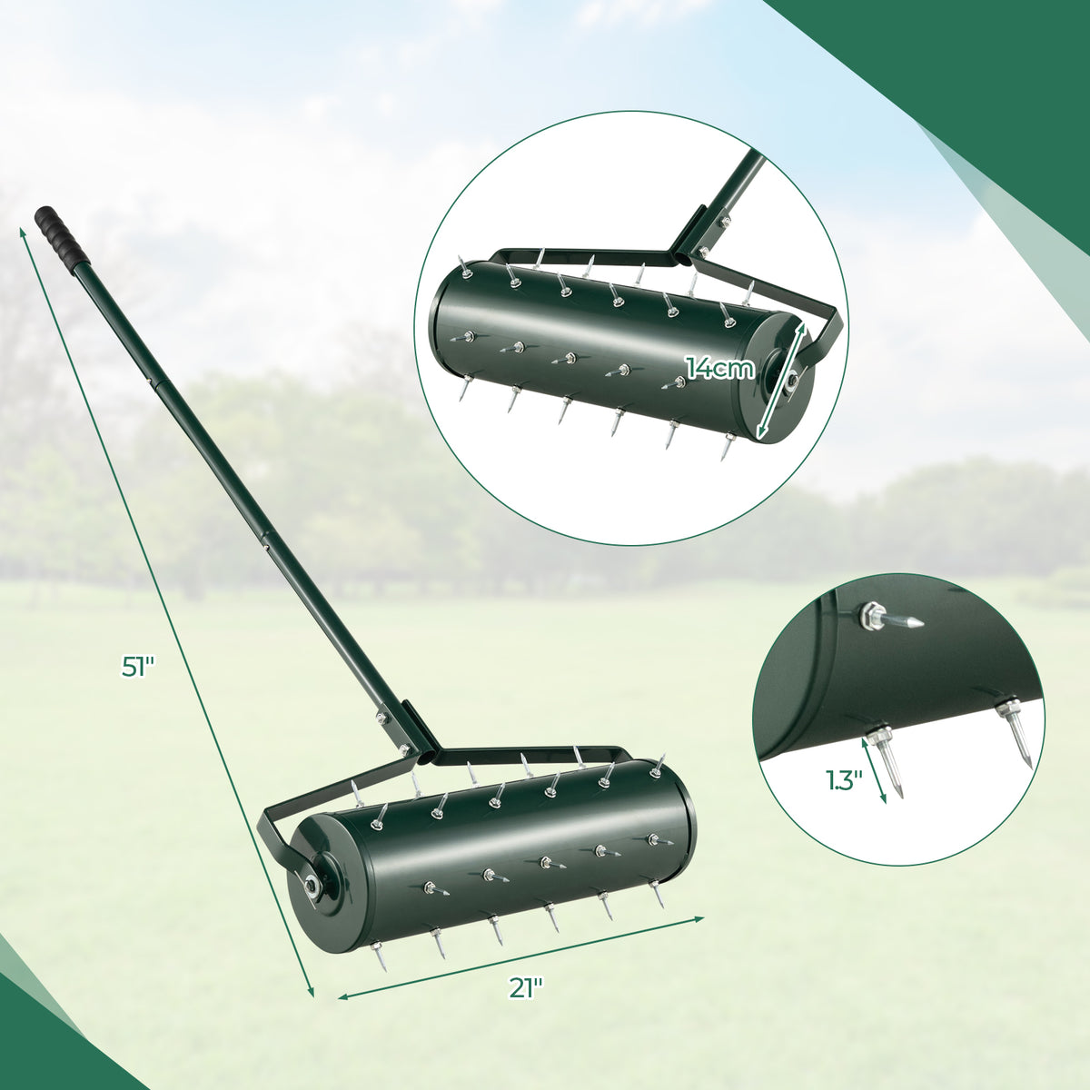 18/21 Inch Manual Lawn Aerator with Detachable Handle Filled Sand or