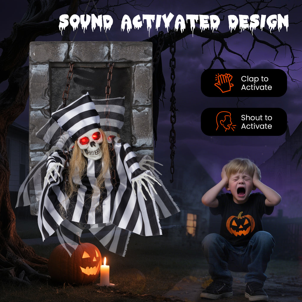 Halloween Hanging Skull Prisoner Decor - Light & Sound Activation, Variation B