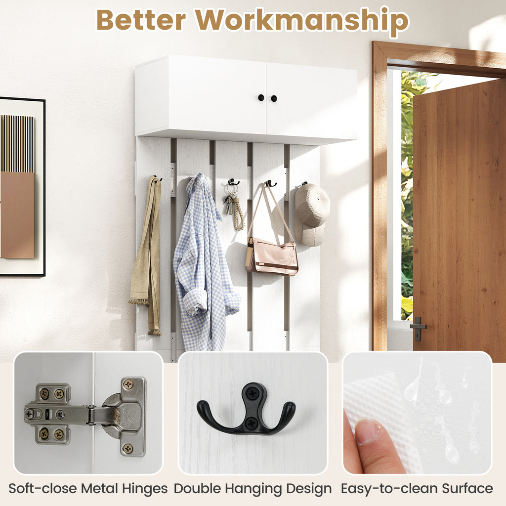 Wall Mounted Coat Rack with Storage Cabinet, White