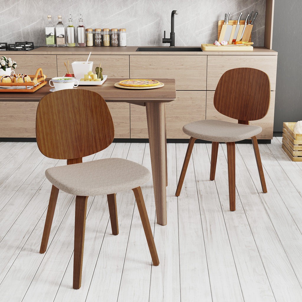 Wooden Dining Chair Set of 2 - Walnut Bentwood Frame
