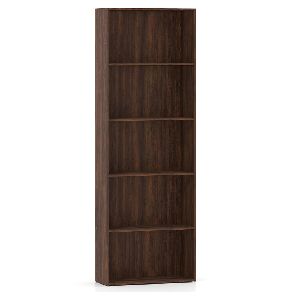 5-Shelf Walnut Wood Bookcase for Home Office