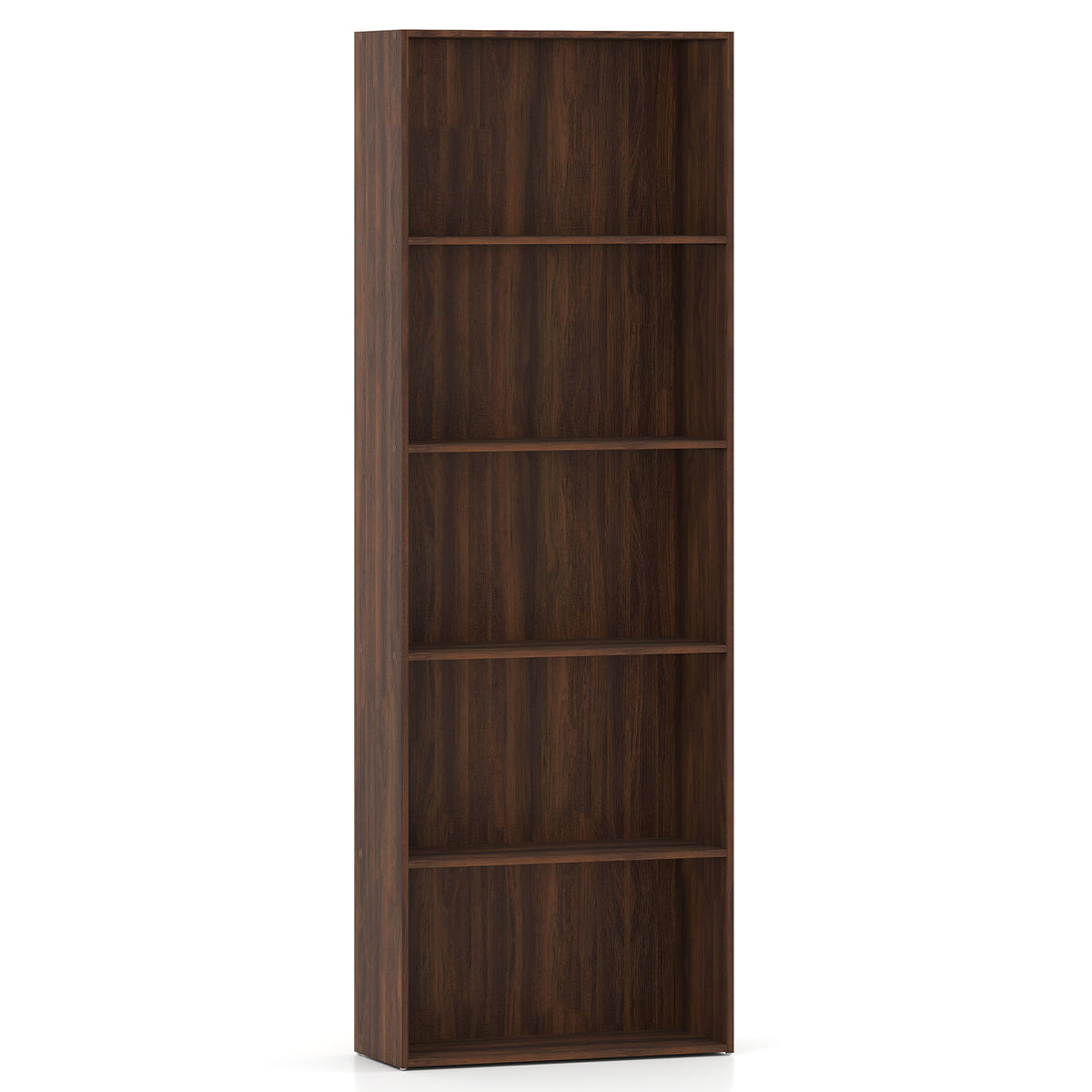 5-Shelf Walnut Wood Bookcase for Home Office
