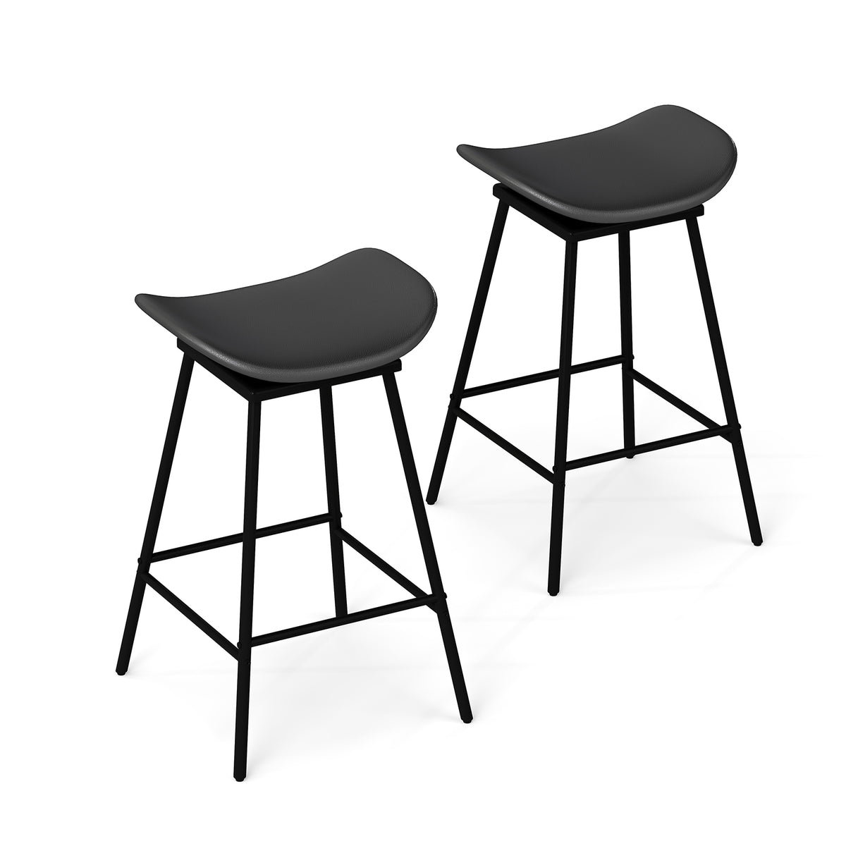 Set of 2 Swivel Barstools Faux Leather Backless Black