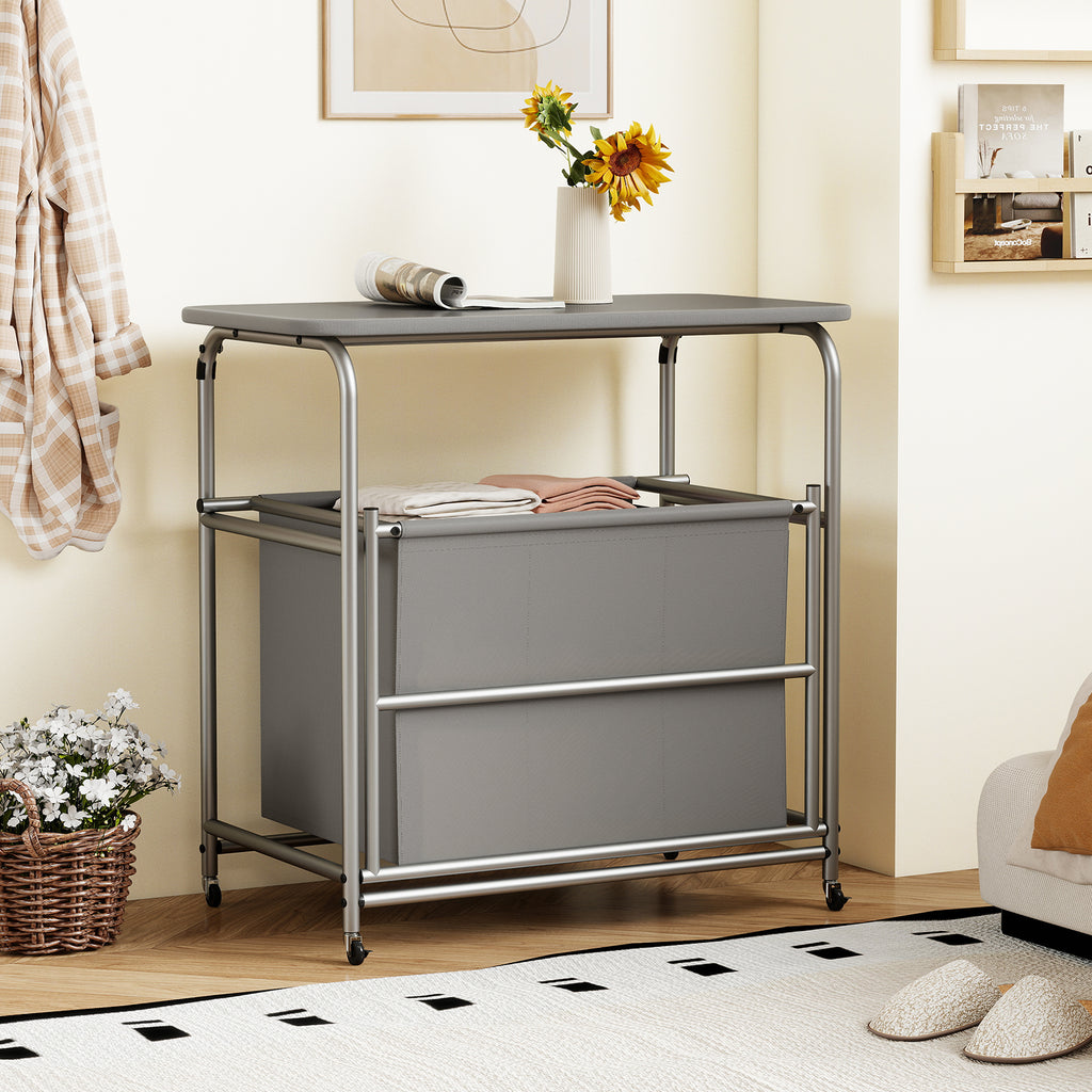 3-Section Laundry Sorter with Foldable Ironing Board, Gray