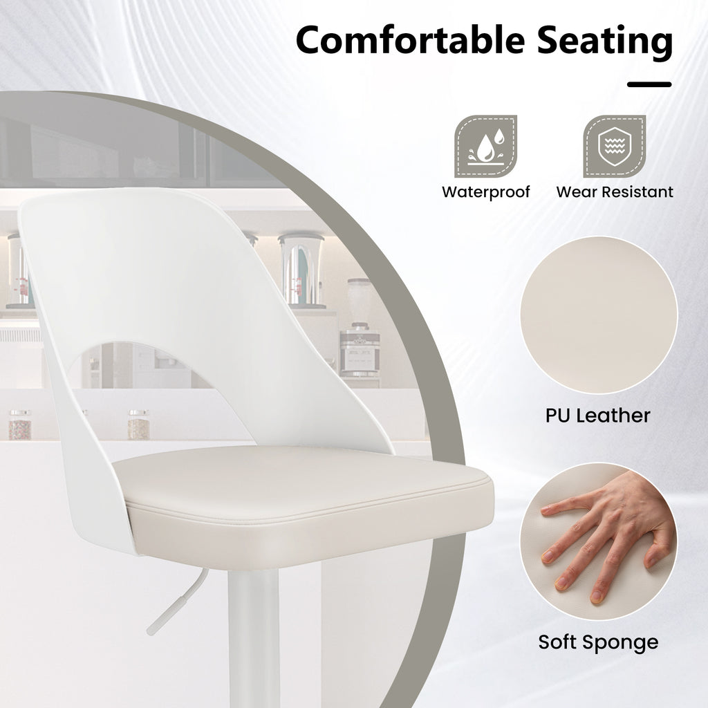 Bar Stools Set of 2 with PU Leather Seat & Footrest - White