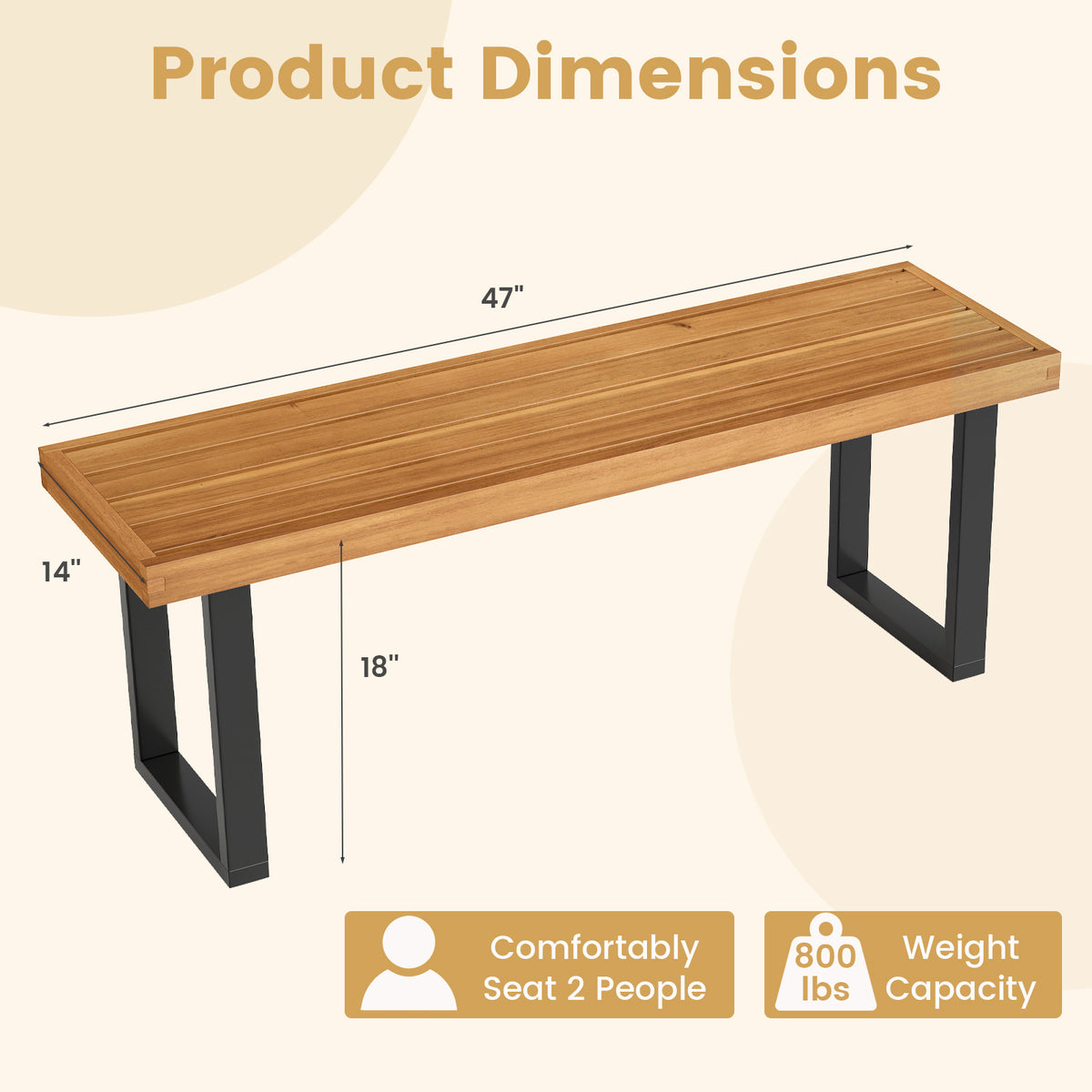 Acacia Wood Outdoor Bench 48 Inch - 1 Piece