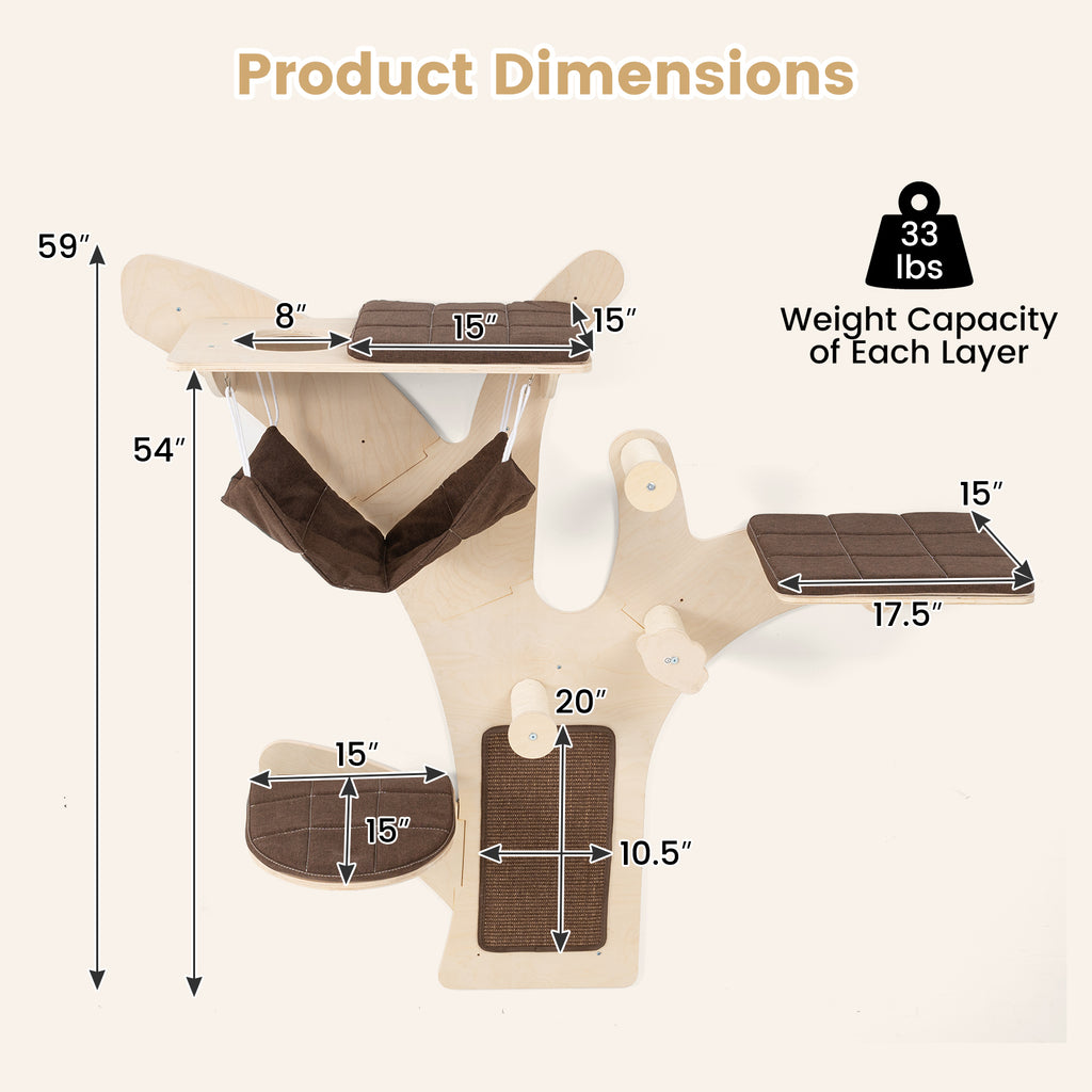Wall-Mounted Cat Shelf with Perch - Brown Cat Wall Furniture
