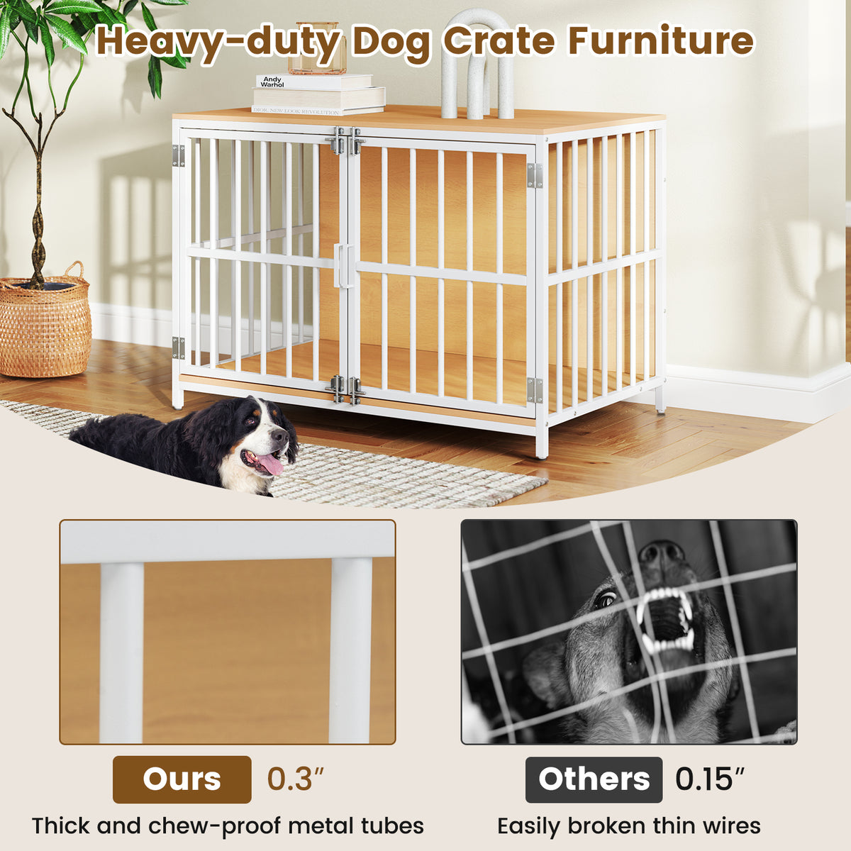 40 Inch Dog Crate Furniture with Dual Lockable Doors - Natural Variation