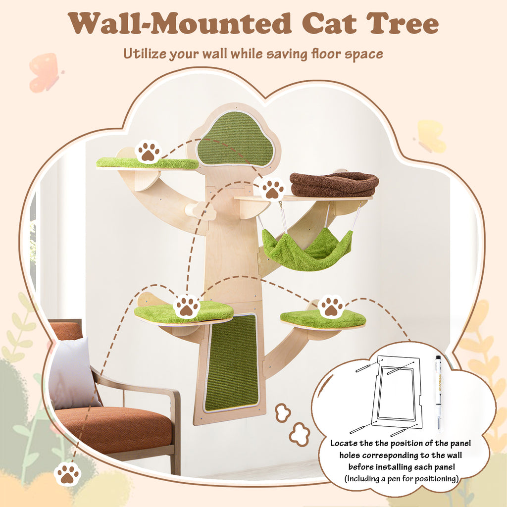 Wall-Mounted Cat Tower with Bed & Shelves - Green Variation of THIS Listing