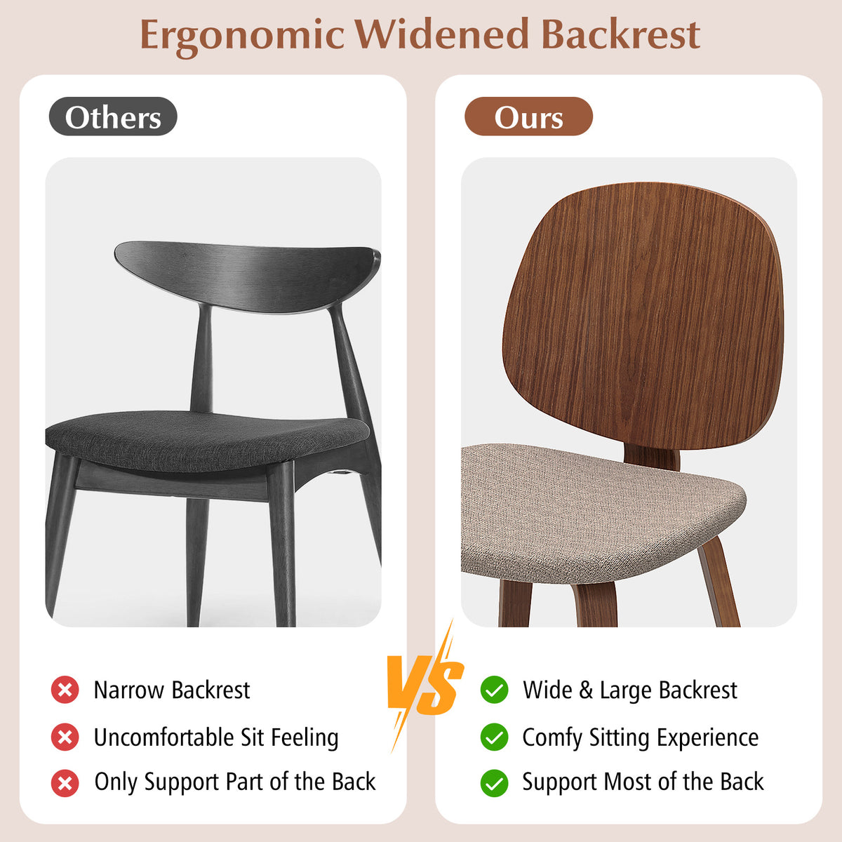 Wooden Dining Chair Set of 2 - Walnut Bentwood Frame