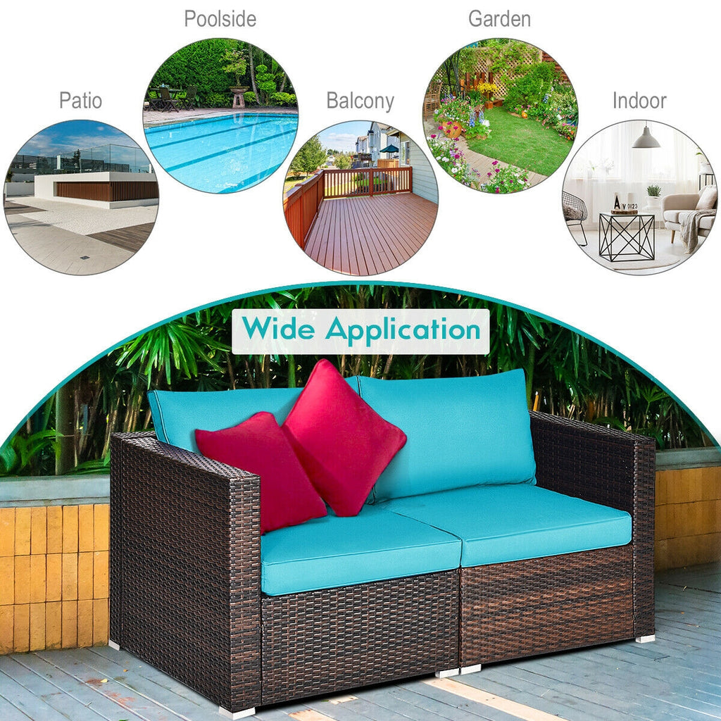 2 Piece Patio Rattan Sectional Sofa Set - Blue