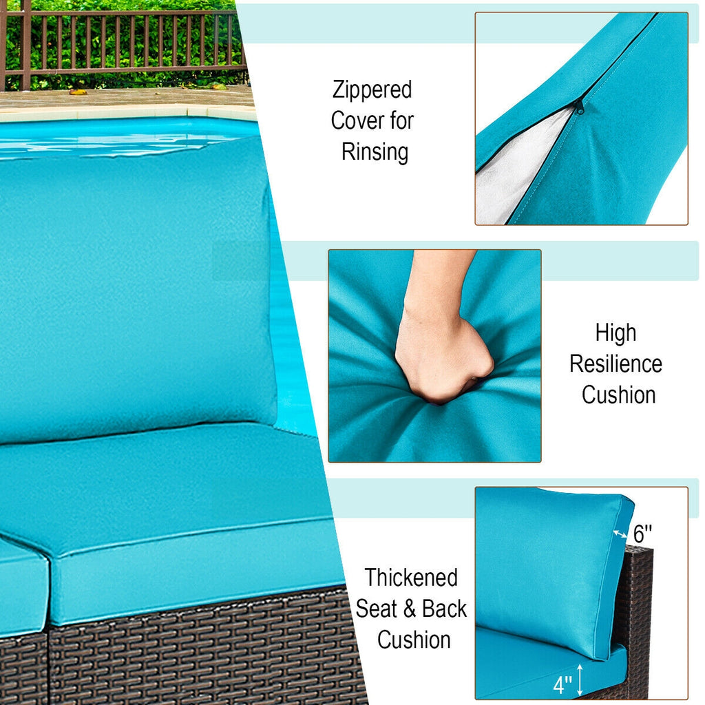 2 Pieces Patio Rattan Armless Sofa Set with Cushions and Pillows