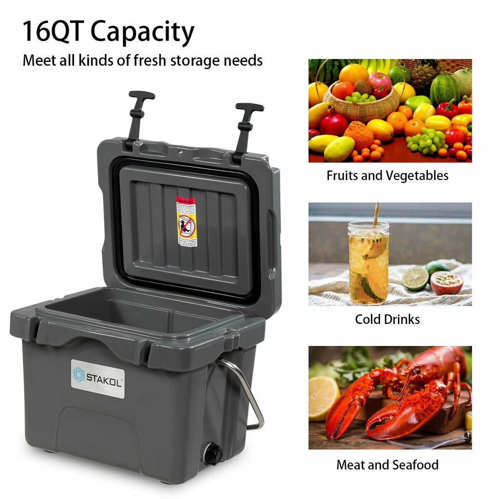 16 QT Portable Insulated Ice Cooler with Cup Holders - Gray