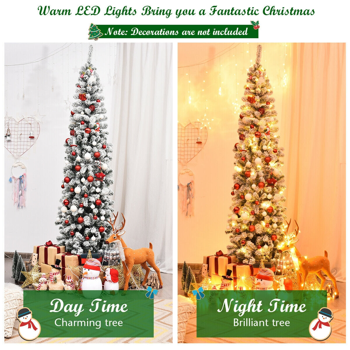 Pre-lit Snow Flocked Artificial Christmas Tree - 7.5 Feet with LED Lights