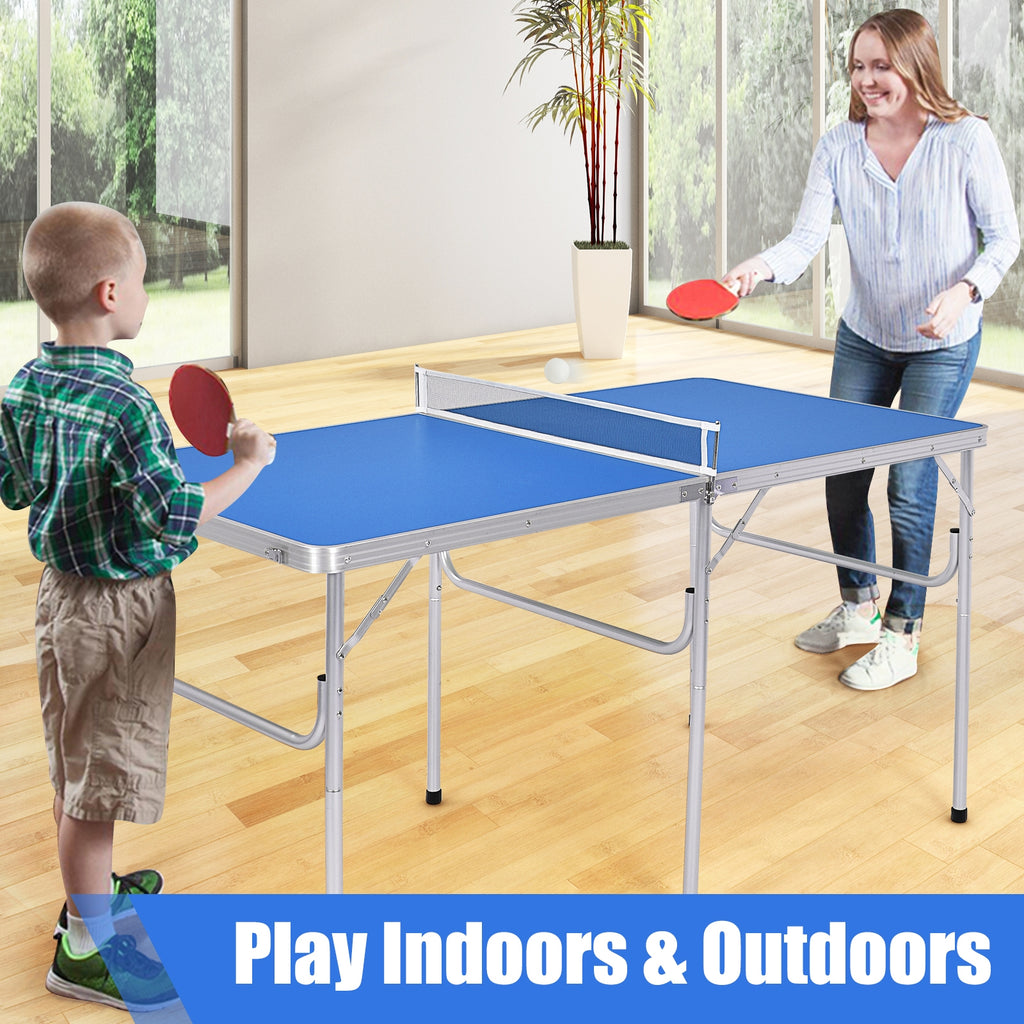 Foldable 60 Inch Portable Ping Pong Table with Accessories - Blue