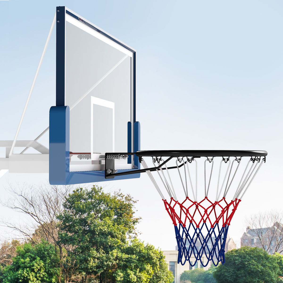 18-Inch Heavy Duty Wall-Mounted Basketball Rim with Orange Polyester Net - Shock Springs Included