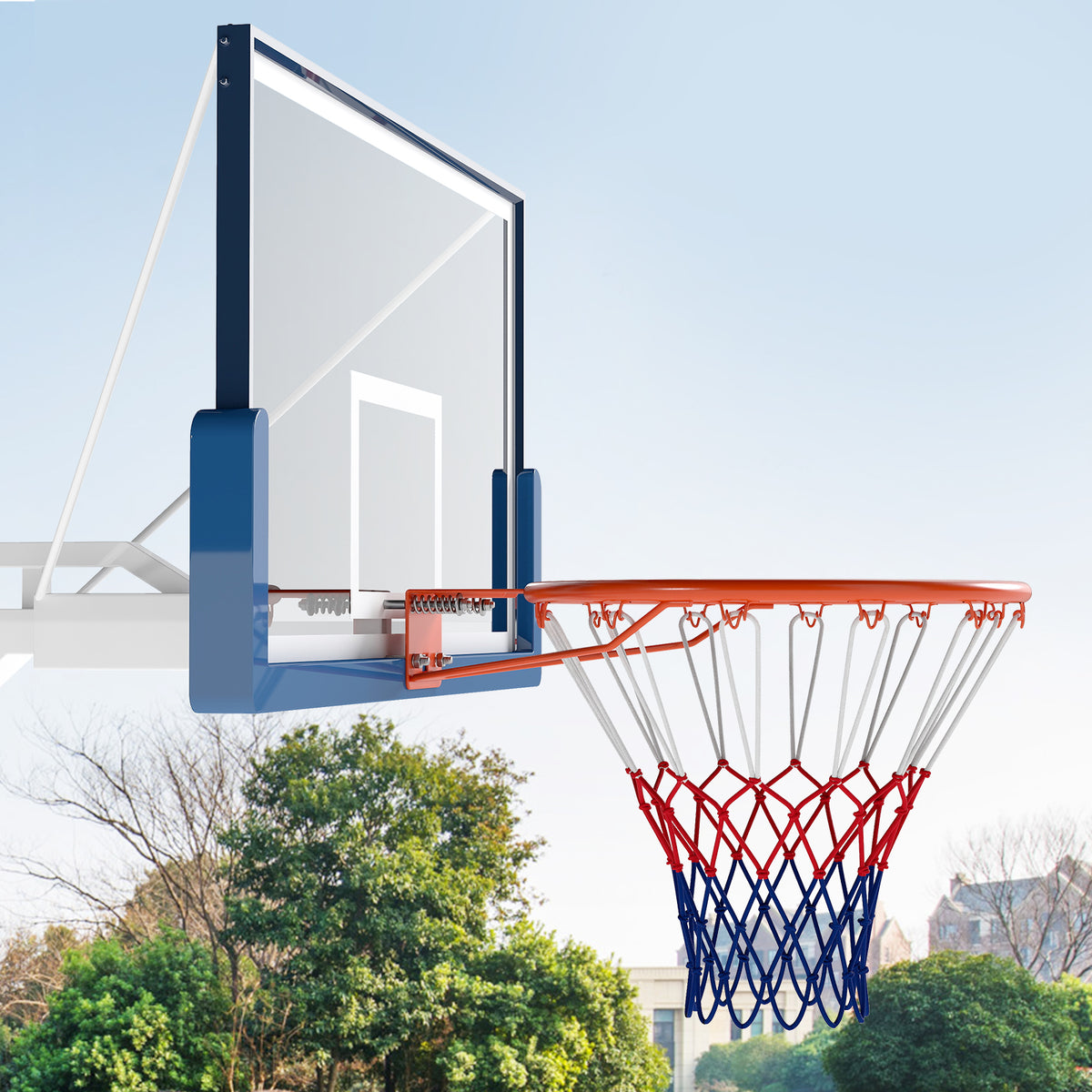 18-Inch Heavy Duty Wall-Mounted Basketball Rim with Orange Polyester Net - Shock Springs Included