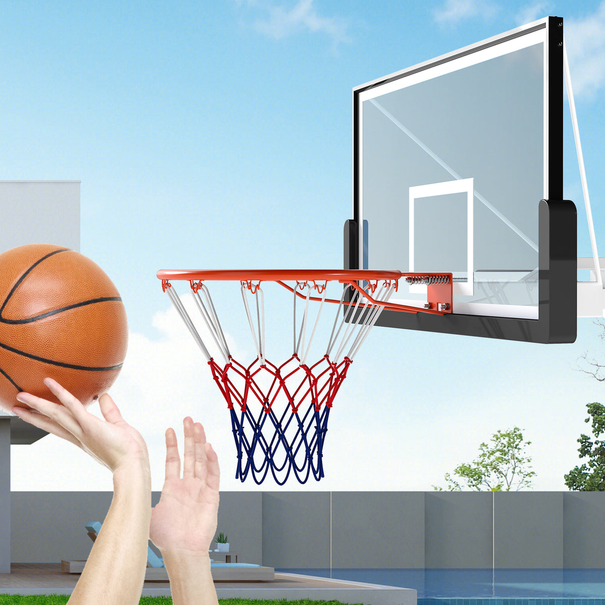 18-Inch Heavy Duty Wall-Mounted Basketball Rim with Orange Polyester Net - Shock Springs Included