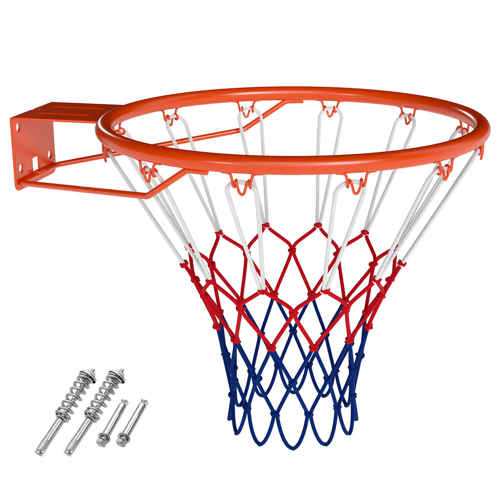 18-Inch Heavy Duty Wall-Mounted Basketball Rim with Orange Polyester Net - Shock Springs Included