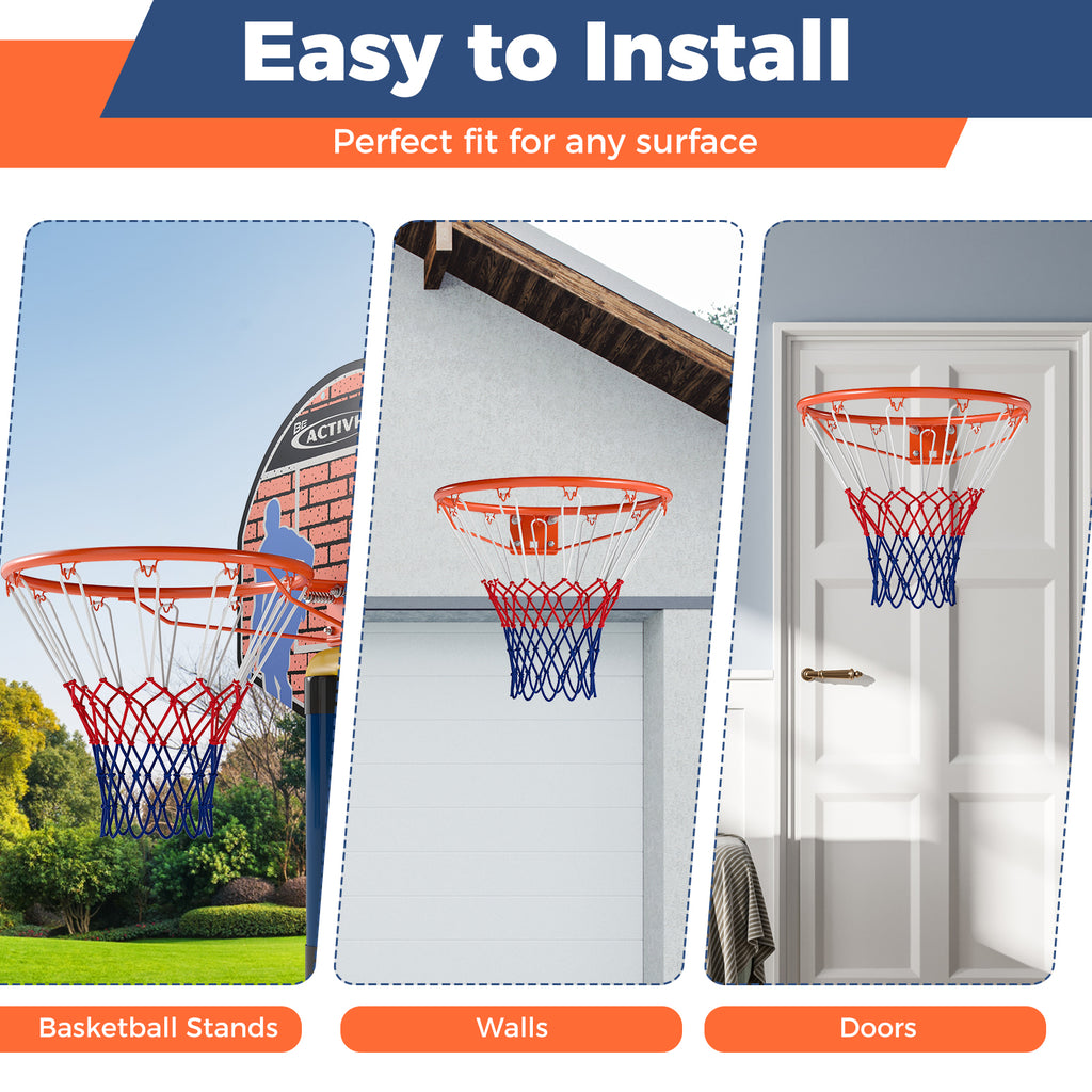 18-Inch Heavy Duty Wall-Mounted Basketball Rim with Orange Polyester Net - Shock Springs Included