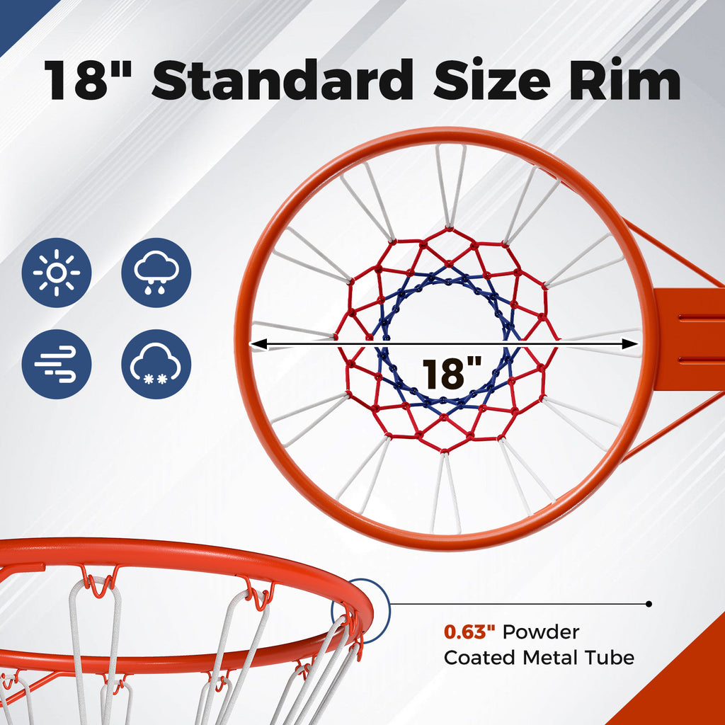 18-Inch Heavy Duty Wall-Mounted Basketball Rim with Orange Polyester Net - Shock Springs Included