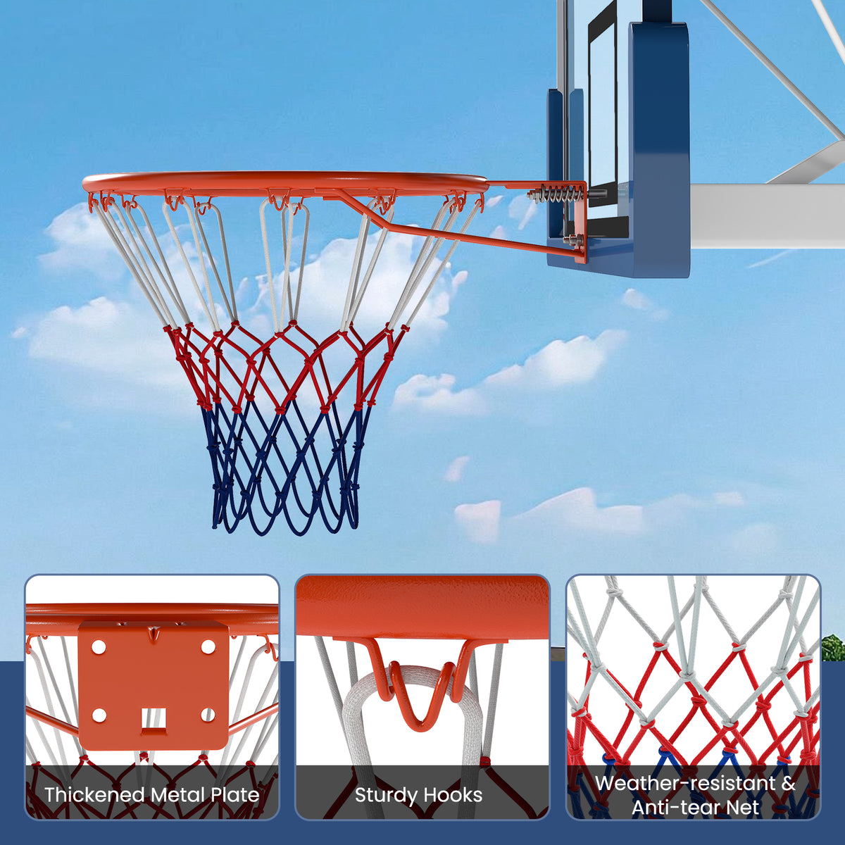 18-Inch Heavy Duty Wall-Mounted Basketball Rim with Orange Polyester Net - Shock Springs Included