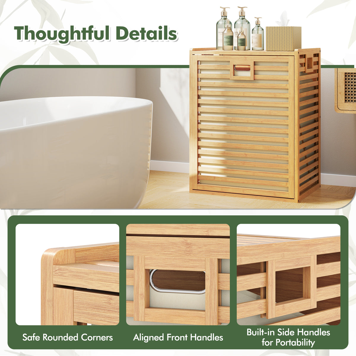 18 Gal Bamboo Tilt-out Laundry Hamper with Removable Fabric Bin