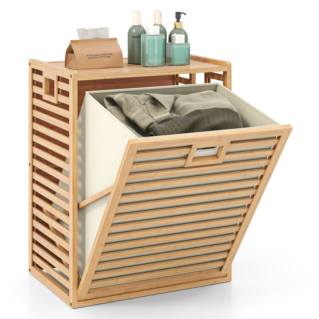 18 Gal Bamboo Tilt-out Laundry Hamper with Removable Fabric Bin