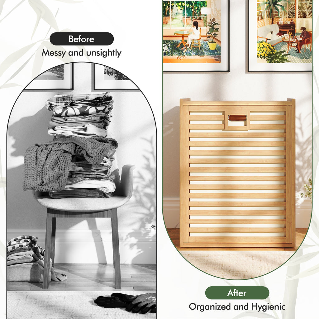 18 Gal Bamboo Tilt-out Laundry Hamper with Removable Fabric Bin
