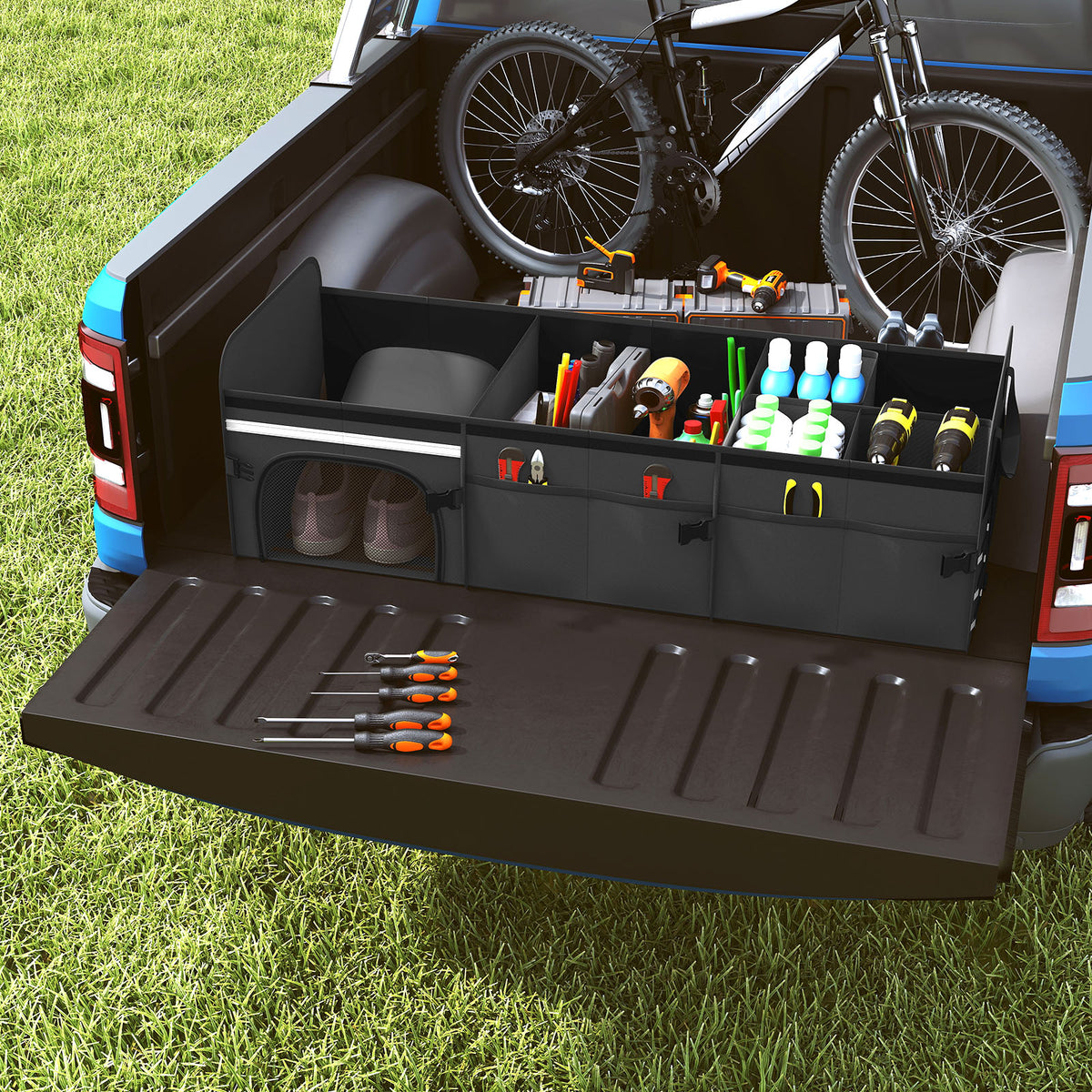 18 Gal Car Trunk Organizer with Lid 3-Compartment Portable Storage Box