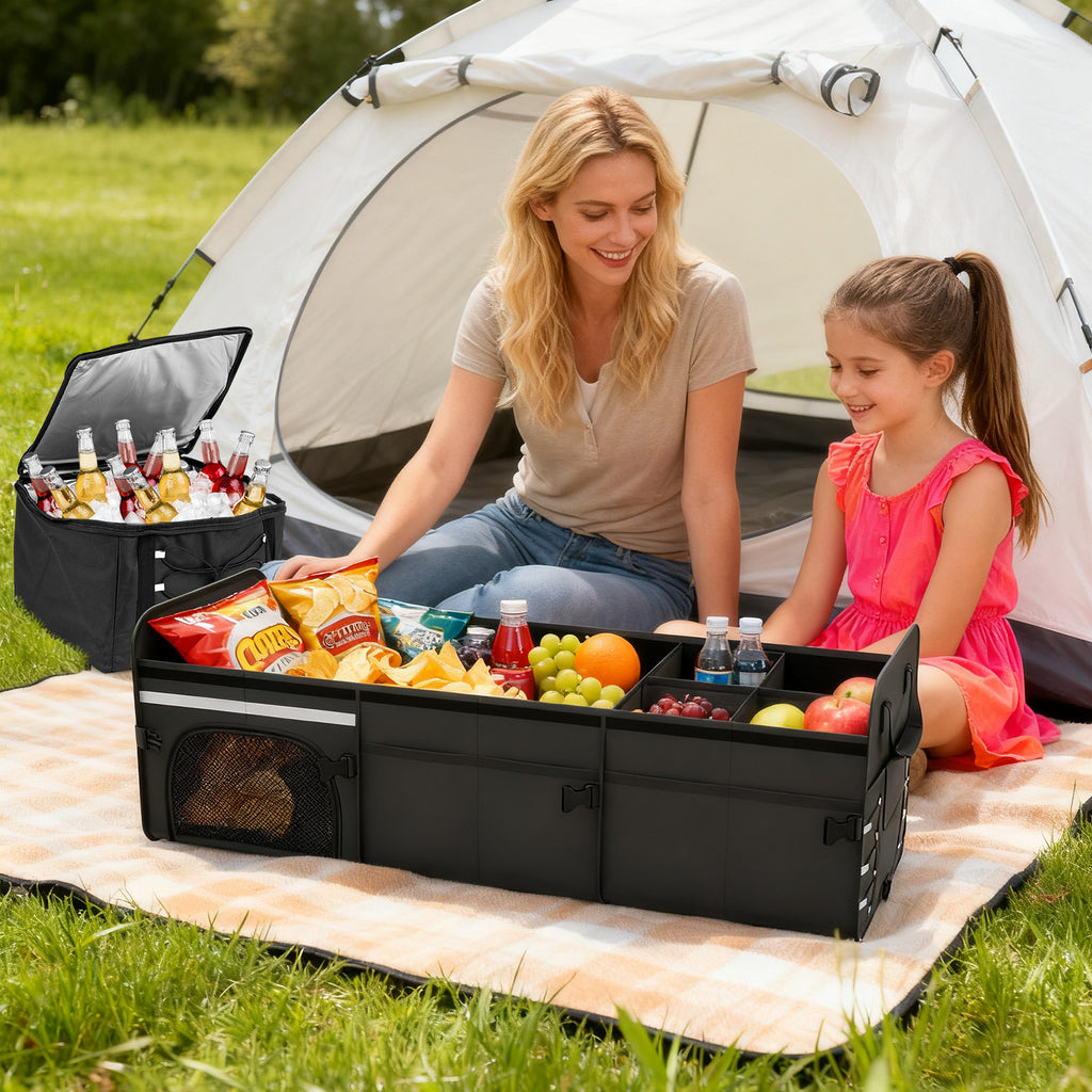 18 Gal Car Trunk Organizer with Lid 3-Compartment Portable Storage Box