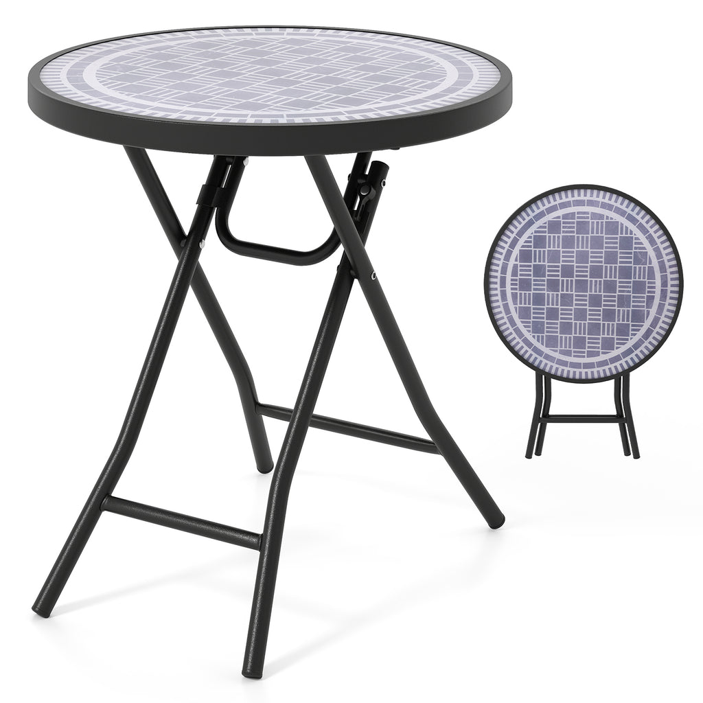 18 Inch Folding Round Side Table with Tempered Glass – Black