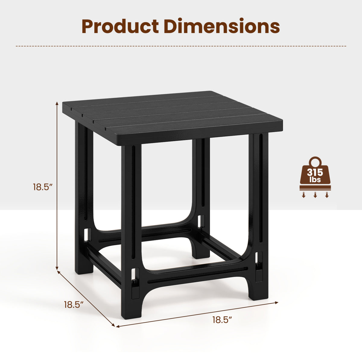 18 Inch Outdoor Adirondack Side Table with Slatted Surface