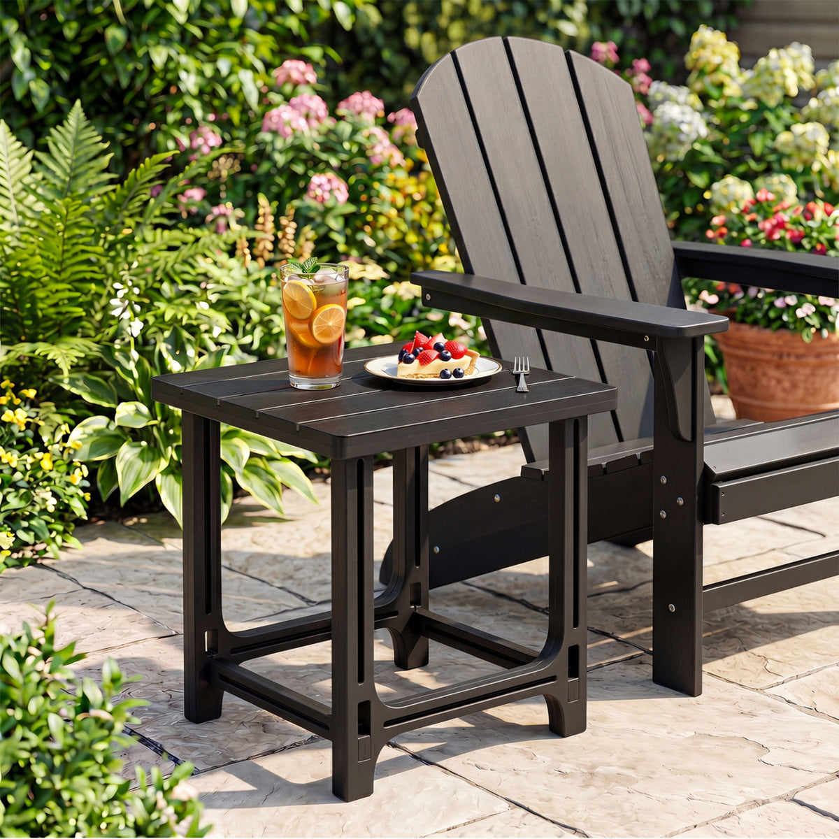 18 Inch Outdoor Adirondack Side Table with Slatted Surface