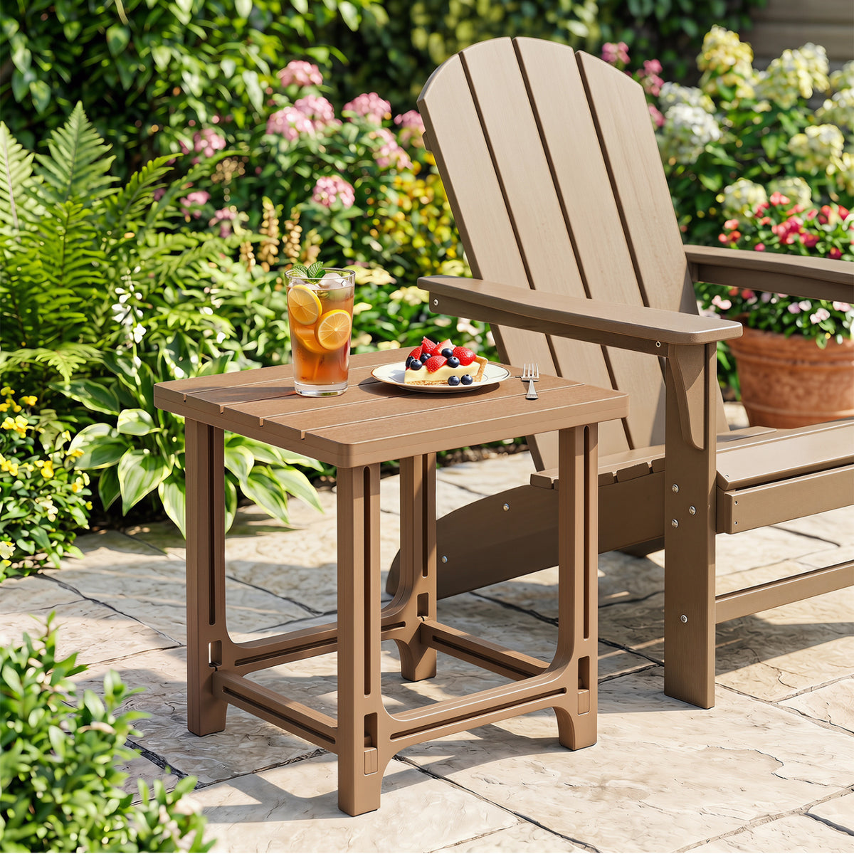 18 Inch Outdoor Adirondack Side Table with Slatted Surface