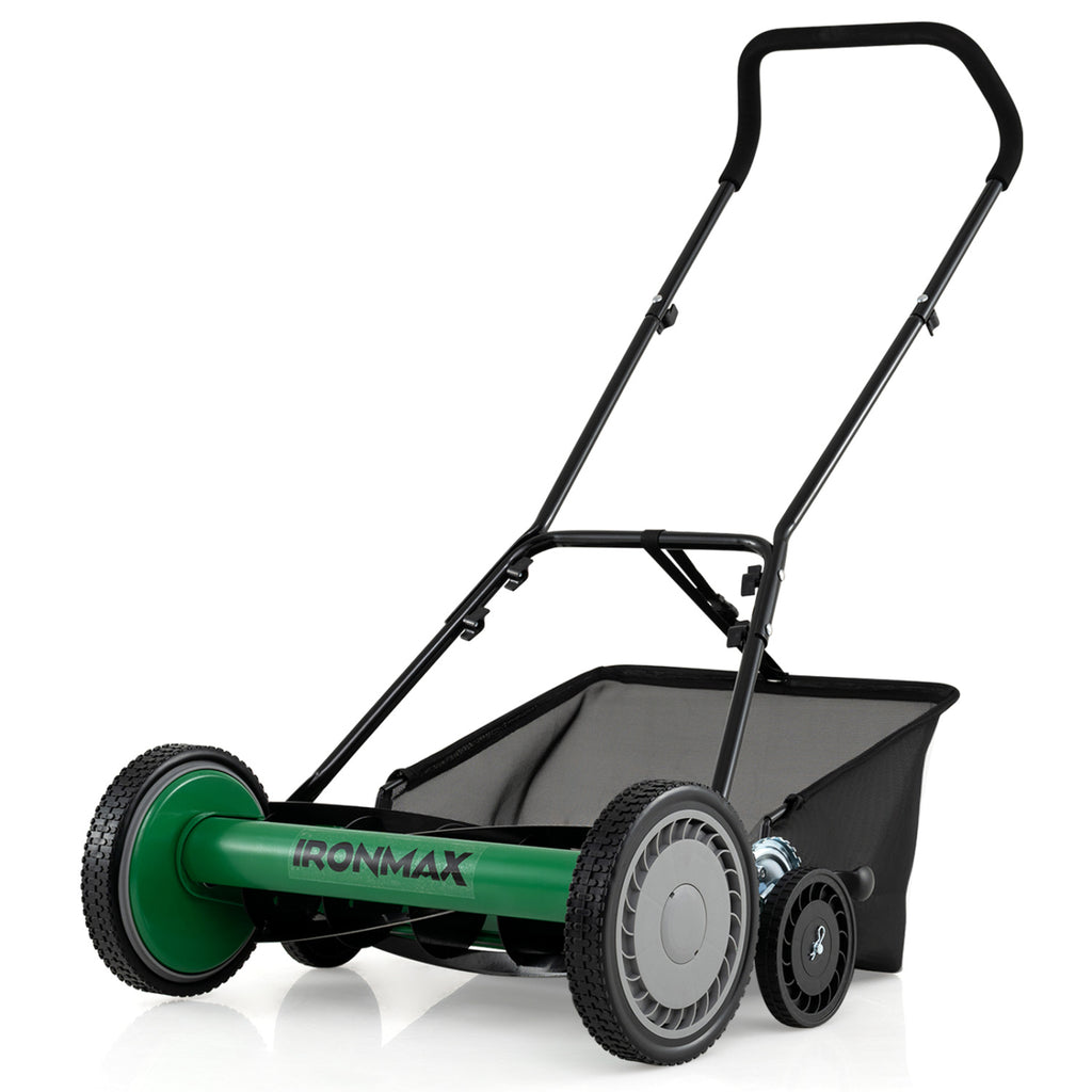 16 Inch Push Lawn Mower with 5 Blades & Grass Catcher - Green