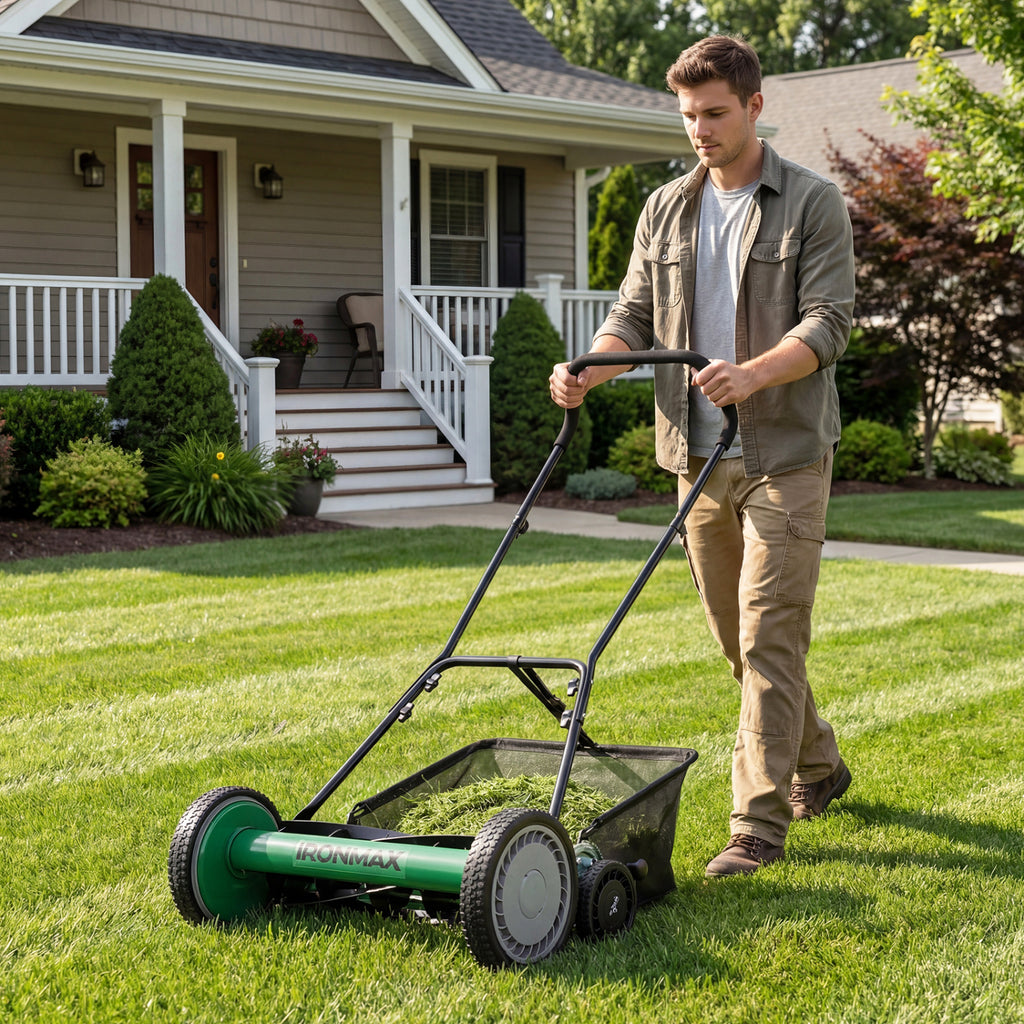 18 Inch Push Reel Lawn Mower 4-Position Adjustable - Green