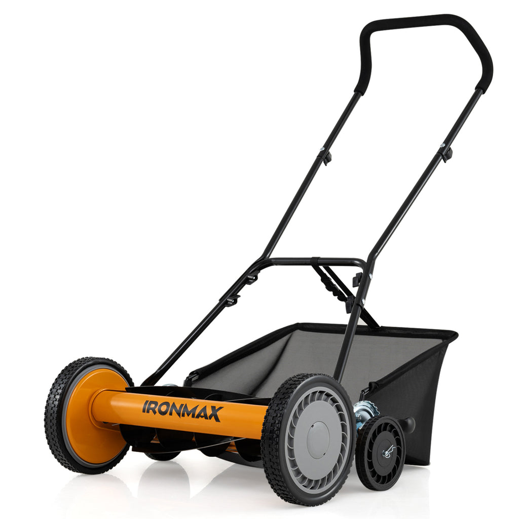 18 Inch Push Reel Lawn Mower, 4-Position Height, Orange