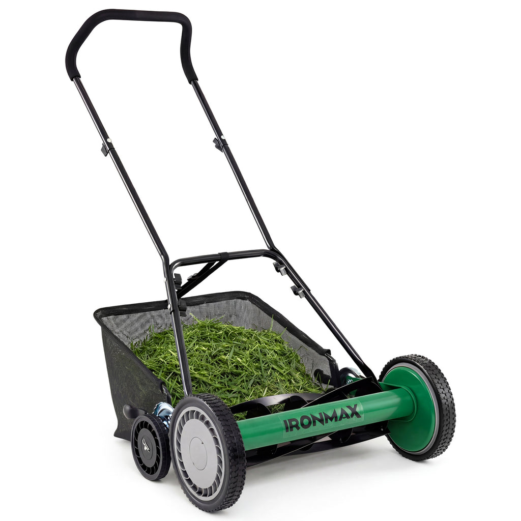 18 Inch Push Reel Lawn Mower 4-Position Adjustable - Green