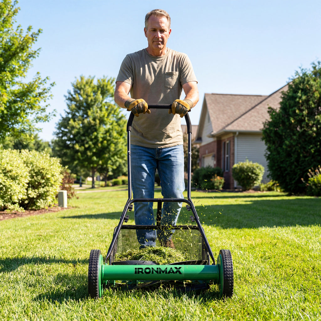 18 Inch Push Reel Lawn Mower 4-Position Adjustable - Green