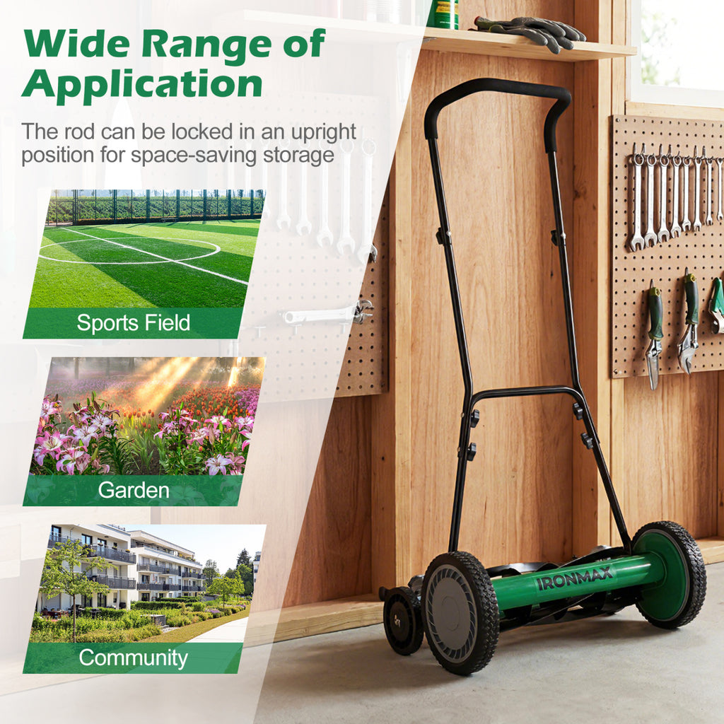 18 Inch Push Reel Lawn Mower 4-Position Adjustable - Green