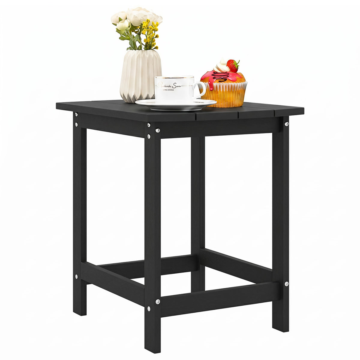Weather-Resistant Side Table for Patio - 19" x 14.5", Black