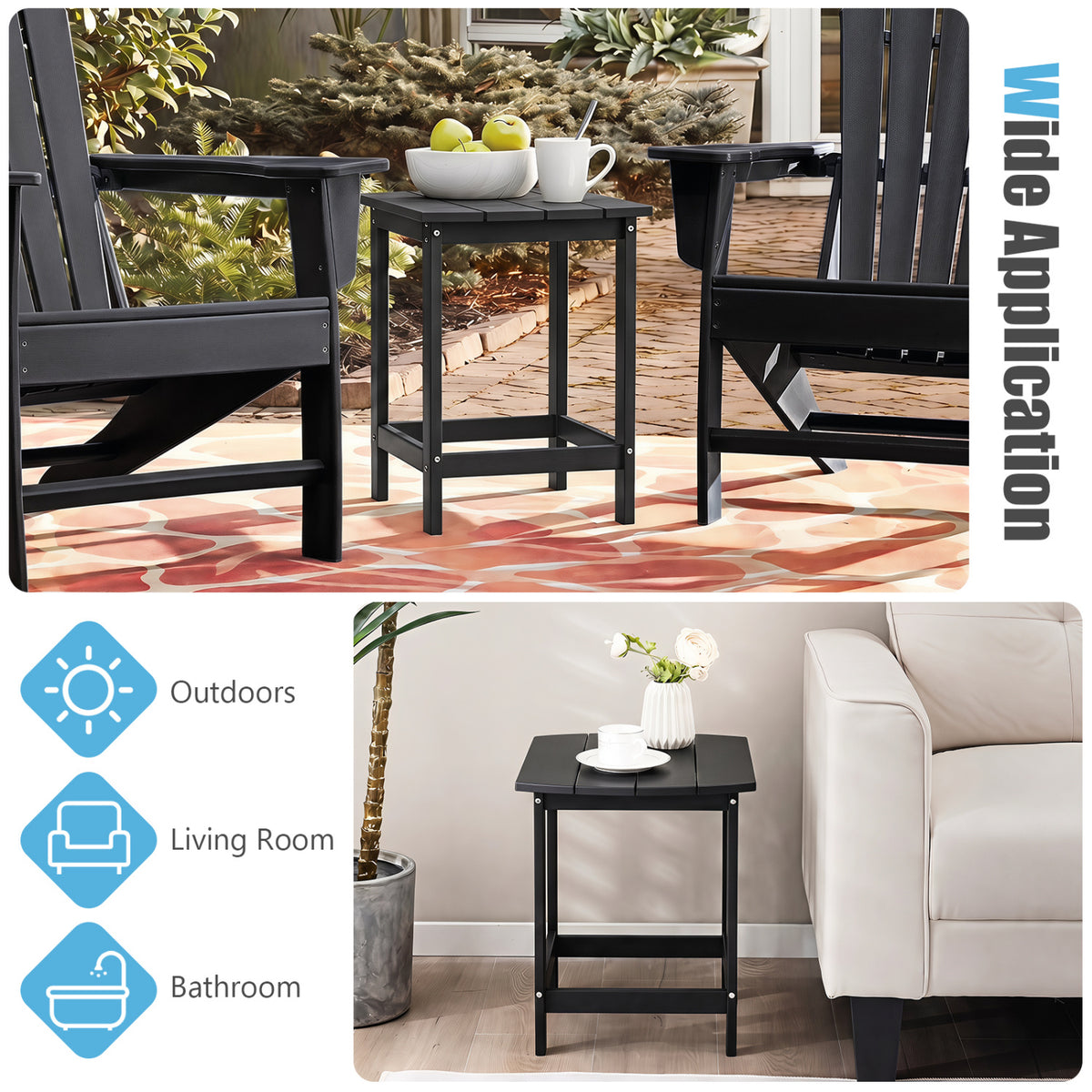 Weather-Resistant Side Table for Patio - 19" x 14.5", Black