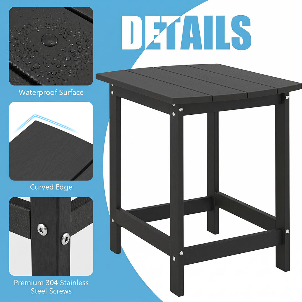 Weather-Resistant Side Table for Patio - 19" x 14.5", Black