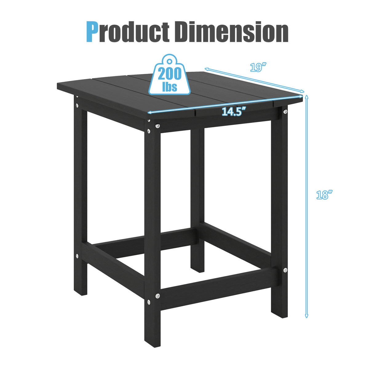 Weather-Resistant Side Table for Patio - 19" x 14.5", Black