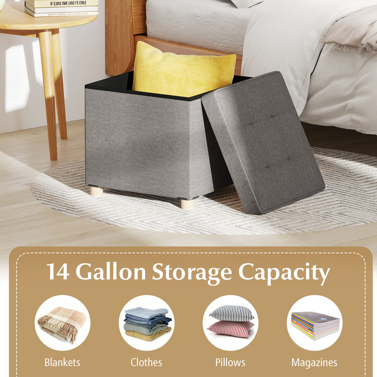 18" Storage Ottoman with Flip-Top Lid, Gray