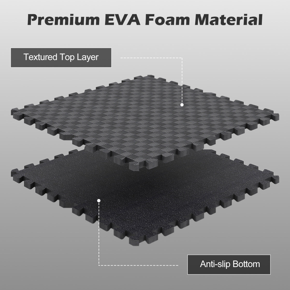 Black 18-Piece EVA Foam Puzzle Exercise Mat Set - Interlocking Floor Tiles for Gym & Yoga