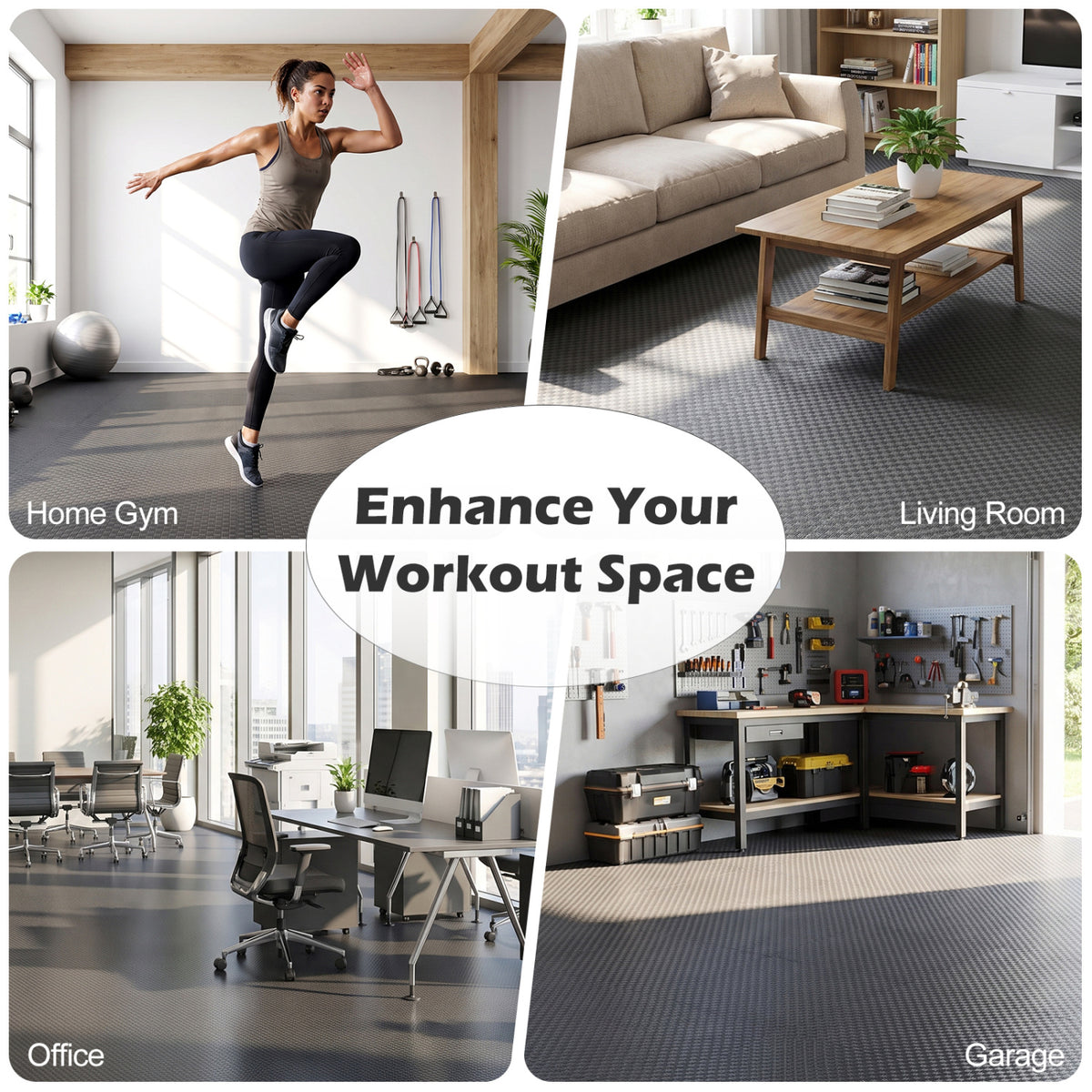 Black 18-Piece EVA Foam Puzzle Exercise Mat Set - Interlocking Floor Tiles for Gym & Yoga